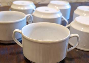 BULIONÓWKI  CZARKI  7szt.na zupę Ćmielów stare sygnowane biała porcelana