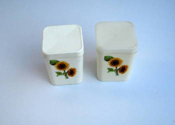 Pojemniki z przykrywką motyw kwiatowy Vintage PRL