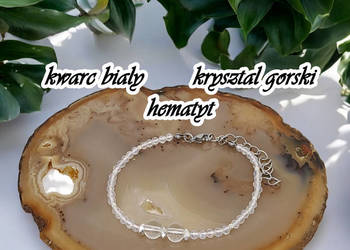 Bransoletka, kwarc i kryształ górski, kwarc biały, kryształ górski #177