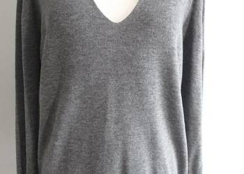 Sweter Wełniany 100% Wełna V-Neck Pulower Miękki Szary Zara L