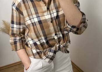 Bawełniana koszula w kratę damska w odcieniach brązu i beżu