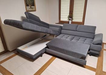 WERSAL Narożnik Wypoczynek welurowy z funkcją spania kolor szary