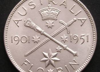AUSTRALIA 1 FLORIN 1951 - KRÓL JERZY VI - SREBRO