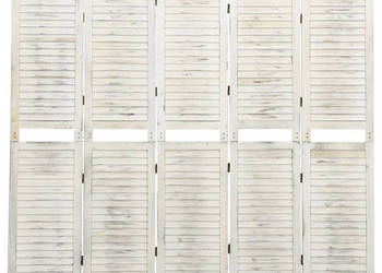 Parawan 5-panelowy postarzany biały 1785x166 cm lite drewno WM-338572