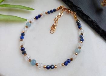 Bransoletka lapis lazuli, akwamaryn, kwarc i hematyt