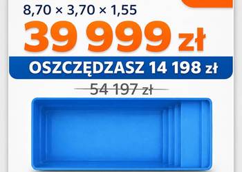 Basen ogrodowy poliestrowy ZESTAW 8,7x3,7x1,55m basen z laminatu