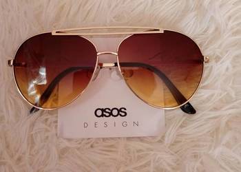 ASOS/ Duże, złote okulary przeciwsłoneczne, pilotki/ NOWE