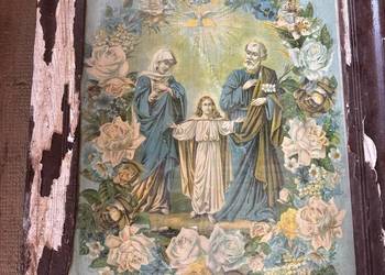 Stary obraz  religijny z końca 19 wieku olejodruk  VINTAGE  ikona