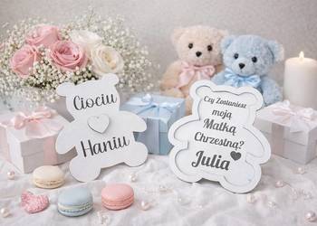 Ciociu czy zostaniesz moją Matką Chrzestną? Zaproszenie Chrzest Święty Miś