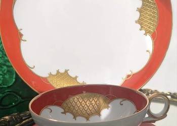 Schaubach Kunst Wallendorf Goldrelief 
ANTYK zestaw śniadaniowy Trio