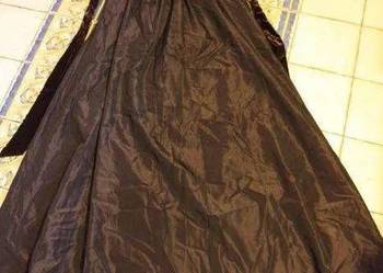 Suknia wieczorowa długa brązowa tafta aksamitna szarfa 36/38 S/M ZARA