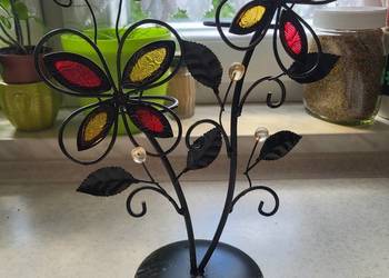 Dekoracja Metaloplastyka Kwiaty / Motyle – Kolorowe Szkło – Vintage 27cm