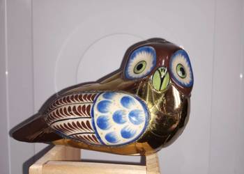 Sowa ceramika  z mosiądzem