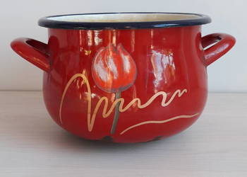 Garnek czerwony emalia Olkusz 1907 fi 18