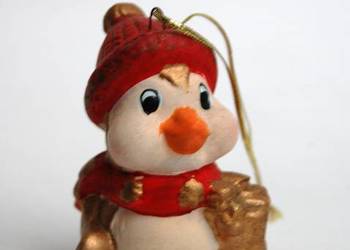 Złota kaczuszka, ceramiczna figurka, zawieszka, Boże Norodzenie