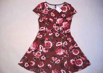 H&M Sukienka burgundowa kwiaty NOWA 36 S