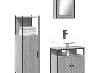 3-częściowy zestaw mebli łazienkowych szary dąb sonoma WM-3214818