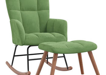 Fotel bujany z podnóżkiem jasnozielony obity aksamitem WM-328153