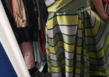 Elegancka Sukienka Rozkloszowana zielono - srebrna
