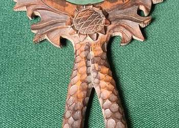 Stare drewniane lusterko do ręki zdobione vintage