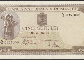 Rumunia 500 lei 1941 - zamek Peles - stan bankowy - UNC -