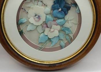 Obraz w ramie za szkłem decoupage kwiaty okrągła forma
