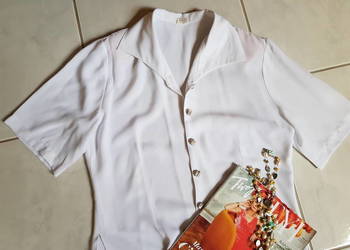 vintage, biała, lekka, zwiewna, bliuzka, koszula, unikalna,