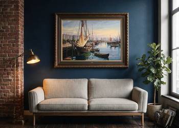 Obraz na płótnie pejzaż MARINA PORT STATKI obraz w ramie F. Sanchis 143x109