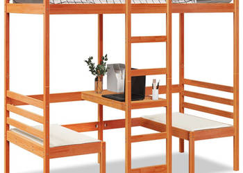 Łóżko na antresoli z biurkiem i krzesłami brąz 80x200 cm WM-3308558