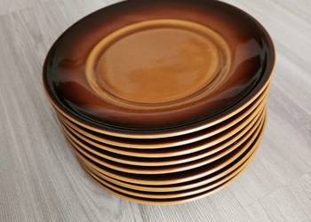 Talerzyki deserowe brązowe porcelit Tułowice PRL 9 szt