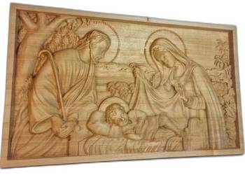 Drewniana płaskorzeźba Narodzenie Pańskie – Święta Rodzina, dekoracja