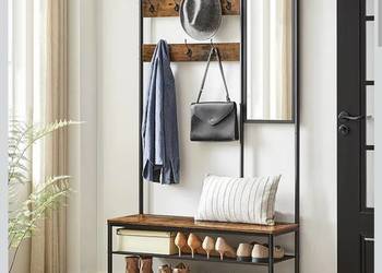 WIESZAK STOJĄCY Z LUSTREM, SIEDZISKIEM BRĄZOWO-CZARNY 180CM