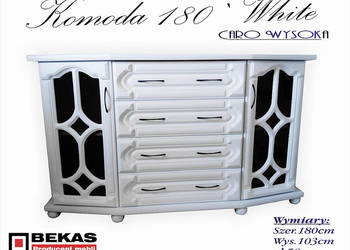 Biała Komoda 180` Caro Stylowa White Dąb Lakierowany Bekas