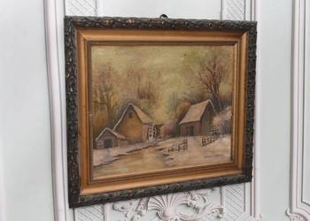 Wiktor Korecki - Wiejskie Chaty Zimą - Polska Zima - Obraz Olejny Płótno