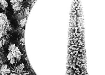 vidaXL Smukła, sztuczna choinka, zielona, ośnieżona, 210 cm, PVC(SKU:320955