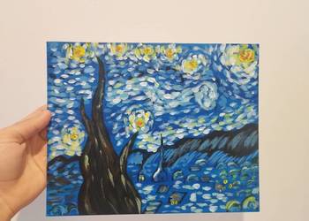 Ręcznie malowany obraz nocny pejzaż – akryl na płótnie 24×30 | Świetna ozdo