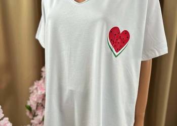 Biały t-shirt oversize arbuz serce bawełna plus size 52 54 nowy