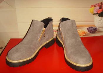 BOTKI DAMSKIE, SZARE, STYL CASUAL, NOWE, TANIO