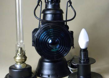 Kolekcjonerska przedwojenna polska lampa naftowa kolejowa nafta/prąd