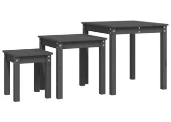 Stoliki wsuwane pod siebie 3 szt. szare lite drewno sosnowe WM-824975