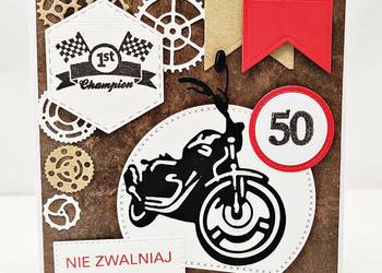 Kartka na 50 urodziny/ Męska kartka urodzinowa z motocyklem