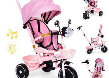 Rowerek trójkołowy dla dzieci spacerówka obracane siedzisko pchacz różowy…