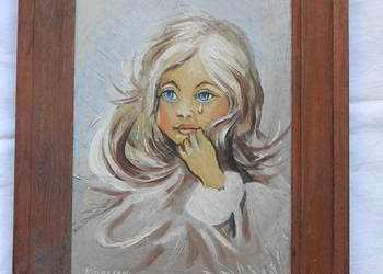 Obraz dziewczynki o niebieskich oczach ze łzą z czasów PRL