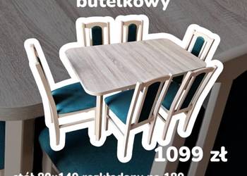 Nowe: Stół 80x140/180 + 6 krzeseł, SONOMA + BUTELKOWY