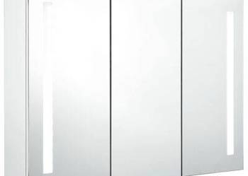 Szafka łazienkowa z lustrem i LED, 89x14x62 cm, lśniąca biel(326531)