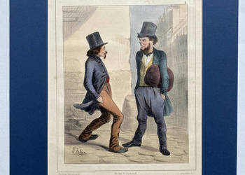 Oryginalna Litografia XIX w, Les Mauvais Payeurs, Platier