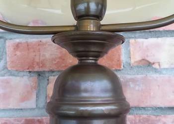 Lampka drewniana mosiężna metalowa ze szklanym kloszem Stołowa Nocna (754)