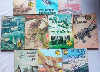 Zestaw 10 ksiażeczek z serii Żółty Tygrys, z lat 1978-88. Tematyka lotnicza