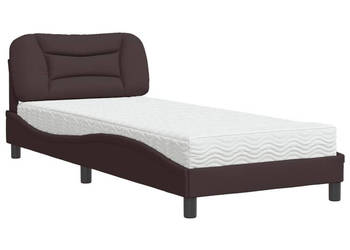 Łóżko z materacem ciemnobrązowe obite tkaniną 90x200 cm WM-3208509
