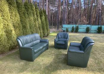 SKÓRZANY KOMPLET WYPOCZYNKOWY 3+2+1 NIEMIECKA JAKOŚĆ BUTELKOWA ZIELEŃ